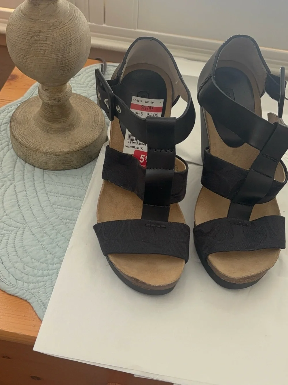 NWT. Coach Black Women's Strappy Wedge Sandals - Brand: